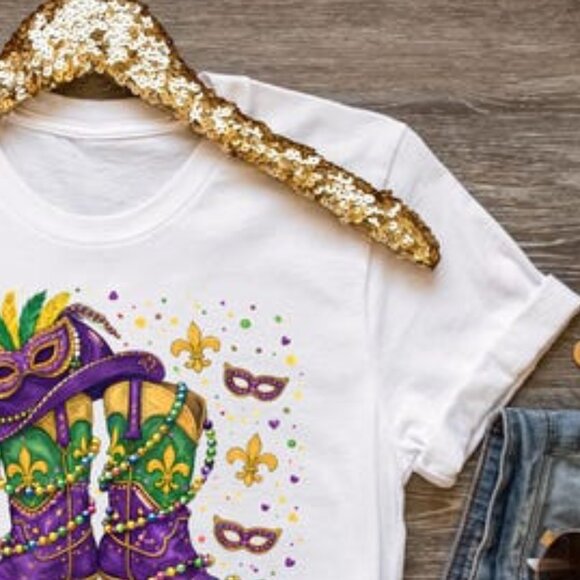 Mardi Gras Tshirt, Cowboy Boots Mardi Gras Shirt - Picture 3 of 4